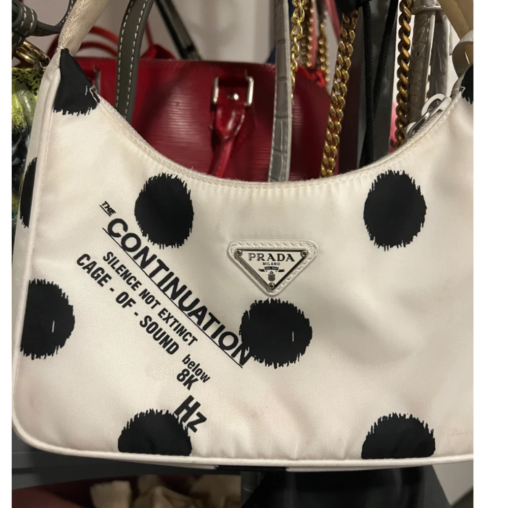 Prada Re-edition 2000 Polka-dot Re-nylon Shoulder Bag (white and black)